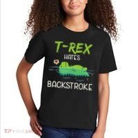 Trex Hates Backstroke Funny Swimming Dinosaur Gift Kids T-Shirt thumb 2