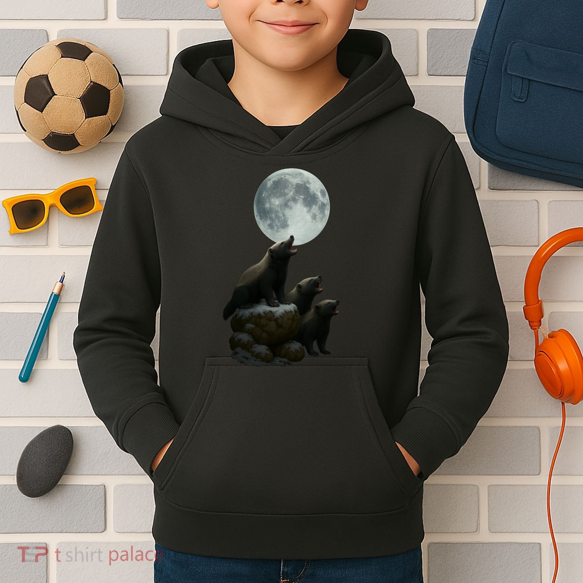 Three Honey Badgers Moon Kids Hoodie