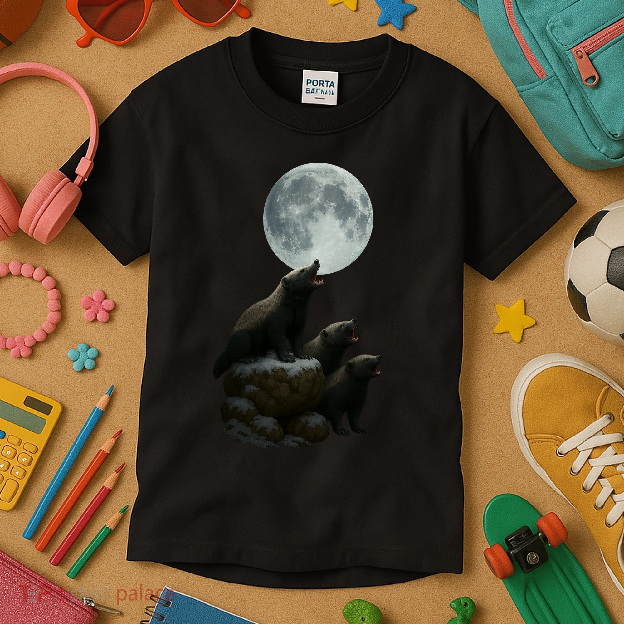 Three Honey Badgers Moon Kids T-Shirt