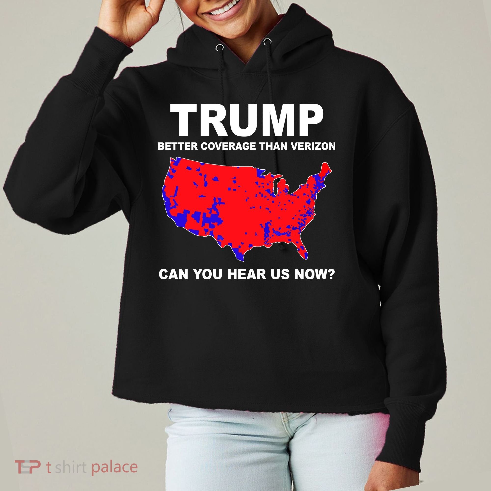 Trump Has Better Coverage Than Verizon Red Wave Us Map Ladies Heavyweight Boxy Pullover Hoodie