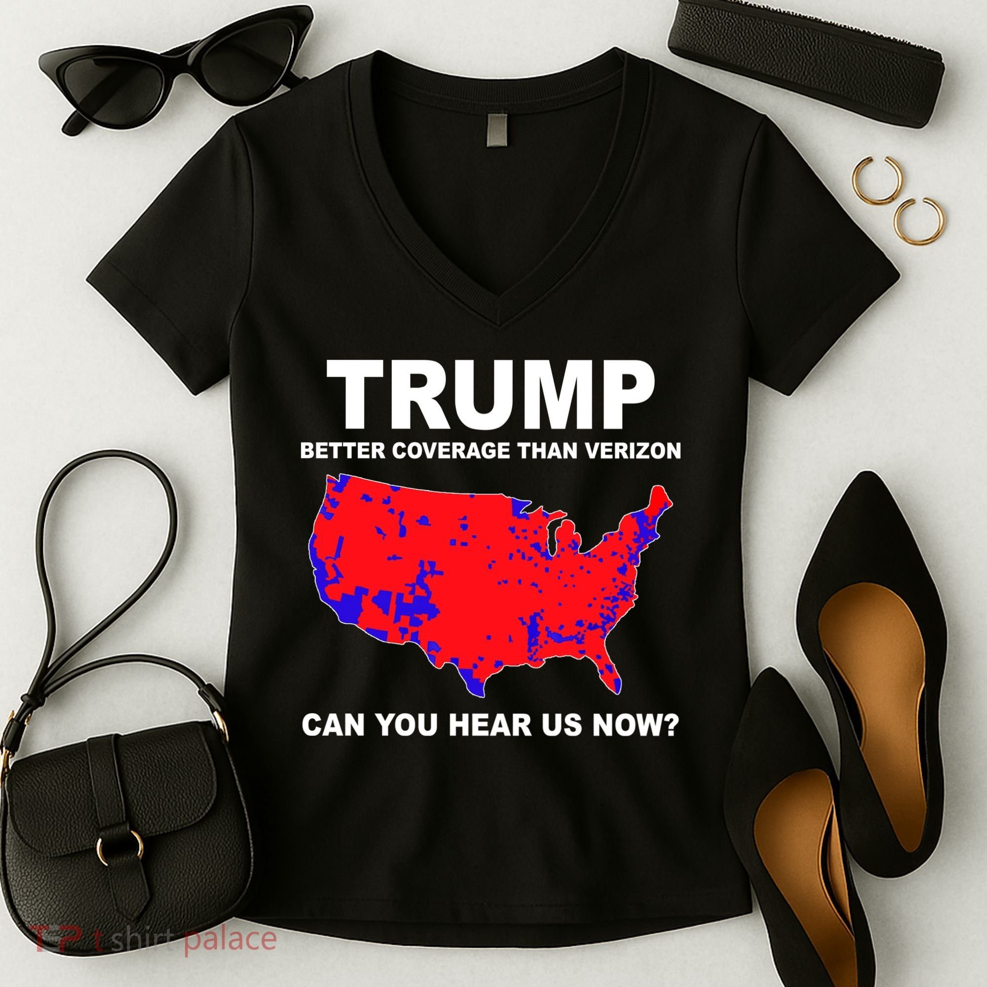 Trump Has Better Coverage Than Verizon Red Wave Us Map Women's V-Neck T-Shirt