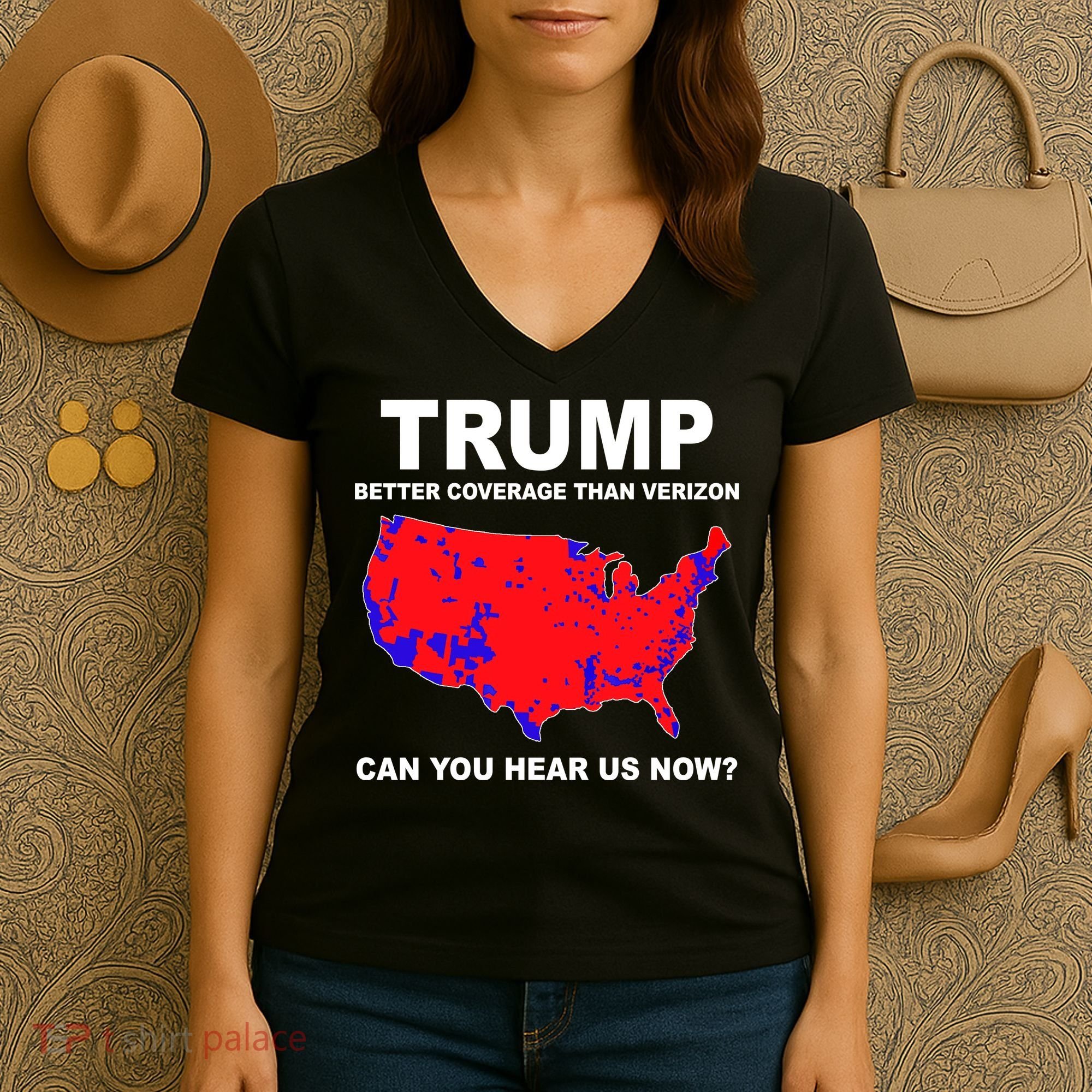 Trump Has Better Coverage Than Verizon Red Wave Us Map Women's V-Neck T-Shirt