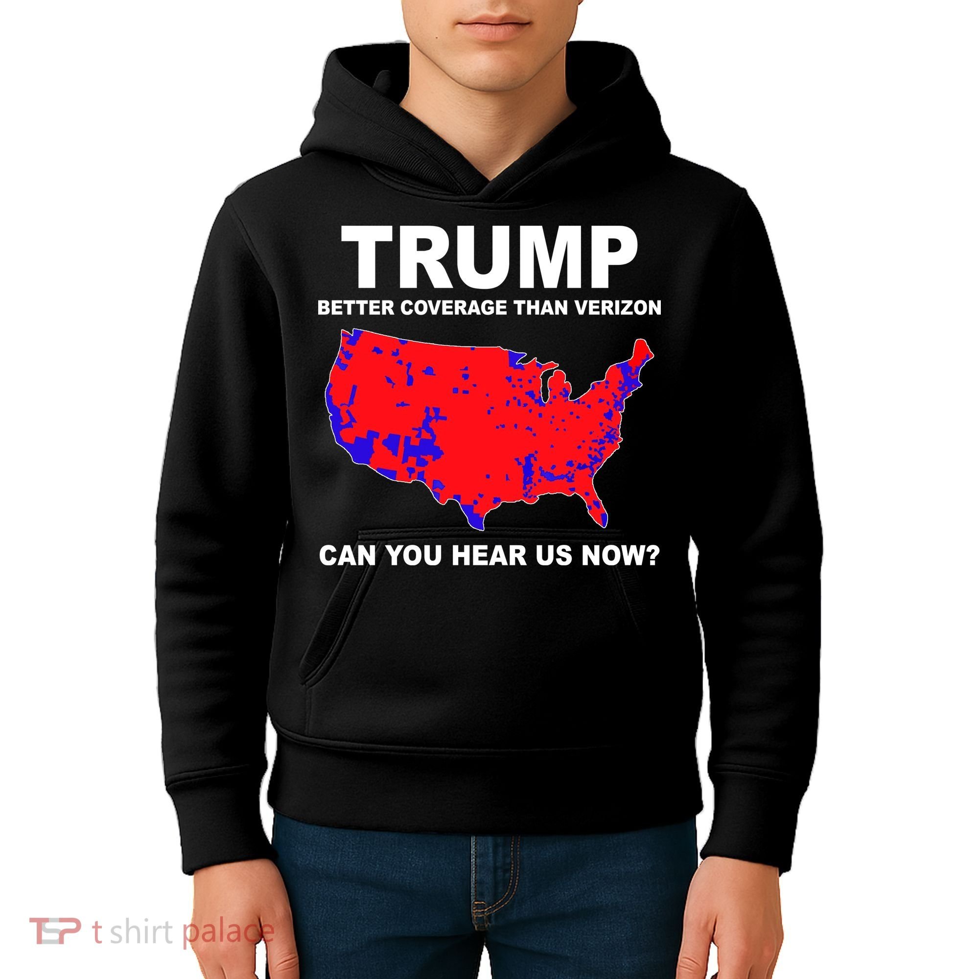 Trump Has Better Coverage Than Verizon Red Wave Us Map Kids Hoodie