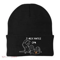 TRex Hates CPR Dinosaurs Funny Nurse Beanie thumb 0