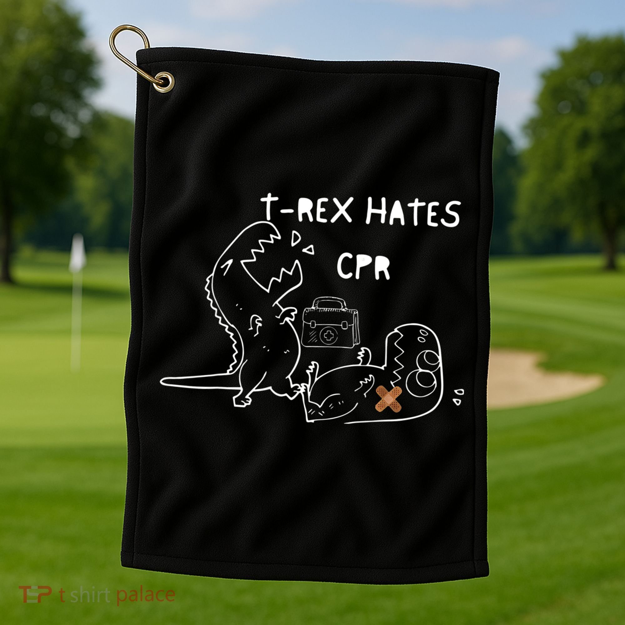 TRex Hates CPR Dinosaurs Funny Nurse Golf Towel