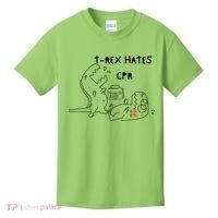 TRex Hates CPR Dinosaurs Funny Nurse Kids T-Shirt thumb 0