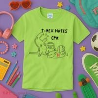 TRex Hates CPR Dinosaurs Funny Nurse Kids T-Shirt thumb 3