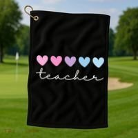 Teacher Hearts Cute Gift Golf Towel thumb 1