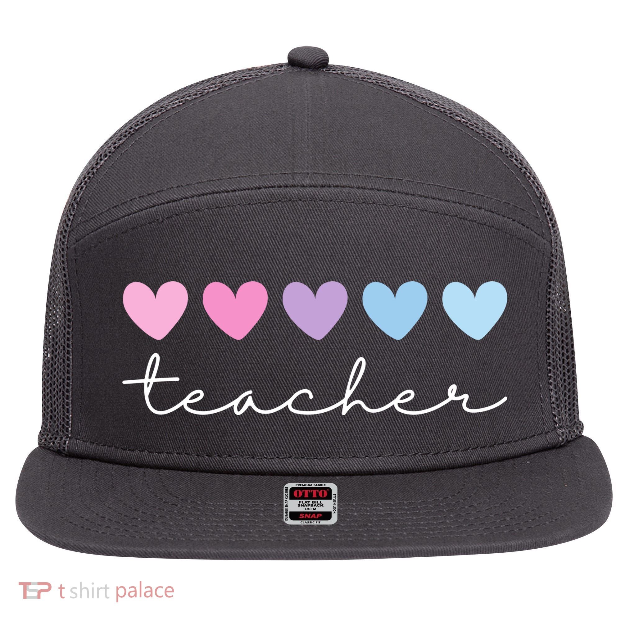 Teacher Hearts Cute Gift 7 Panel Mesh Trucker Snapback Hat
