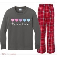 Teacher Hearts Cute Gift Kids Long Sleeve Plaid Pajama Set thumb 0