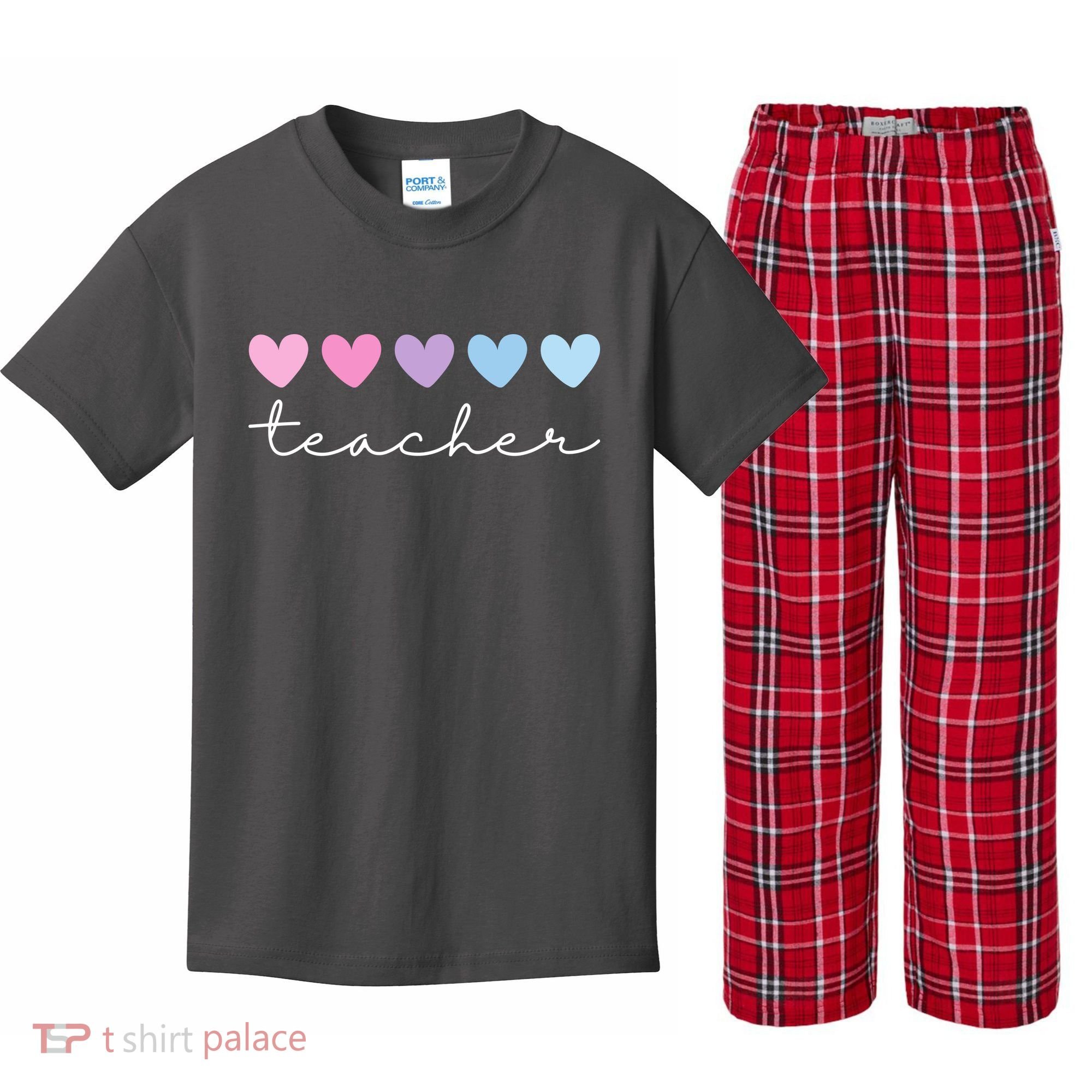 Teacher Hearts Cute Gift Kids Plaid Pajama Set