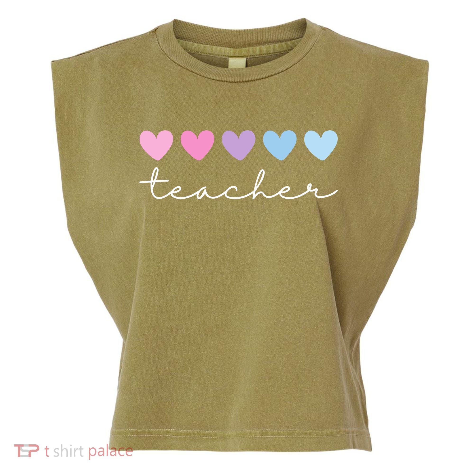 Teacher Hearts Cute Gift Garment-Dyed Women's Muscle Tee