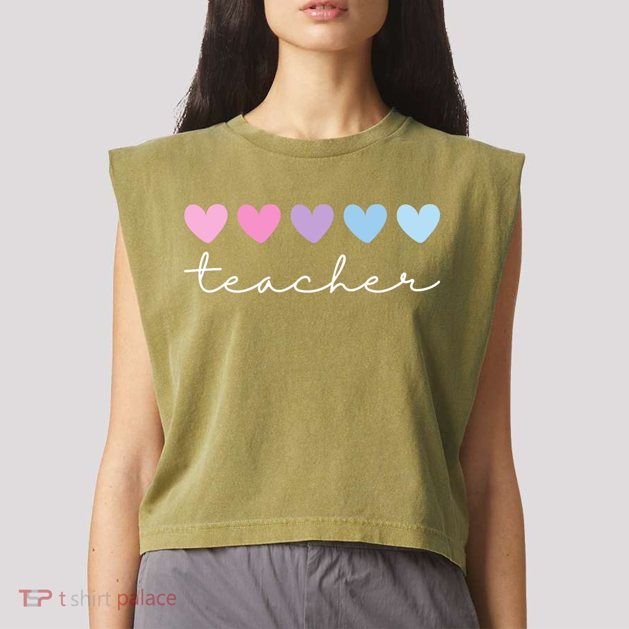Teacher Hearts Cute Gift Garment-Dyed Women's Muscle Tee