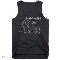 T-Rex Hates CPR Dinosaurs Funny Nurse day Tank Top thumb 0
