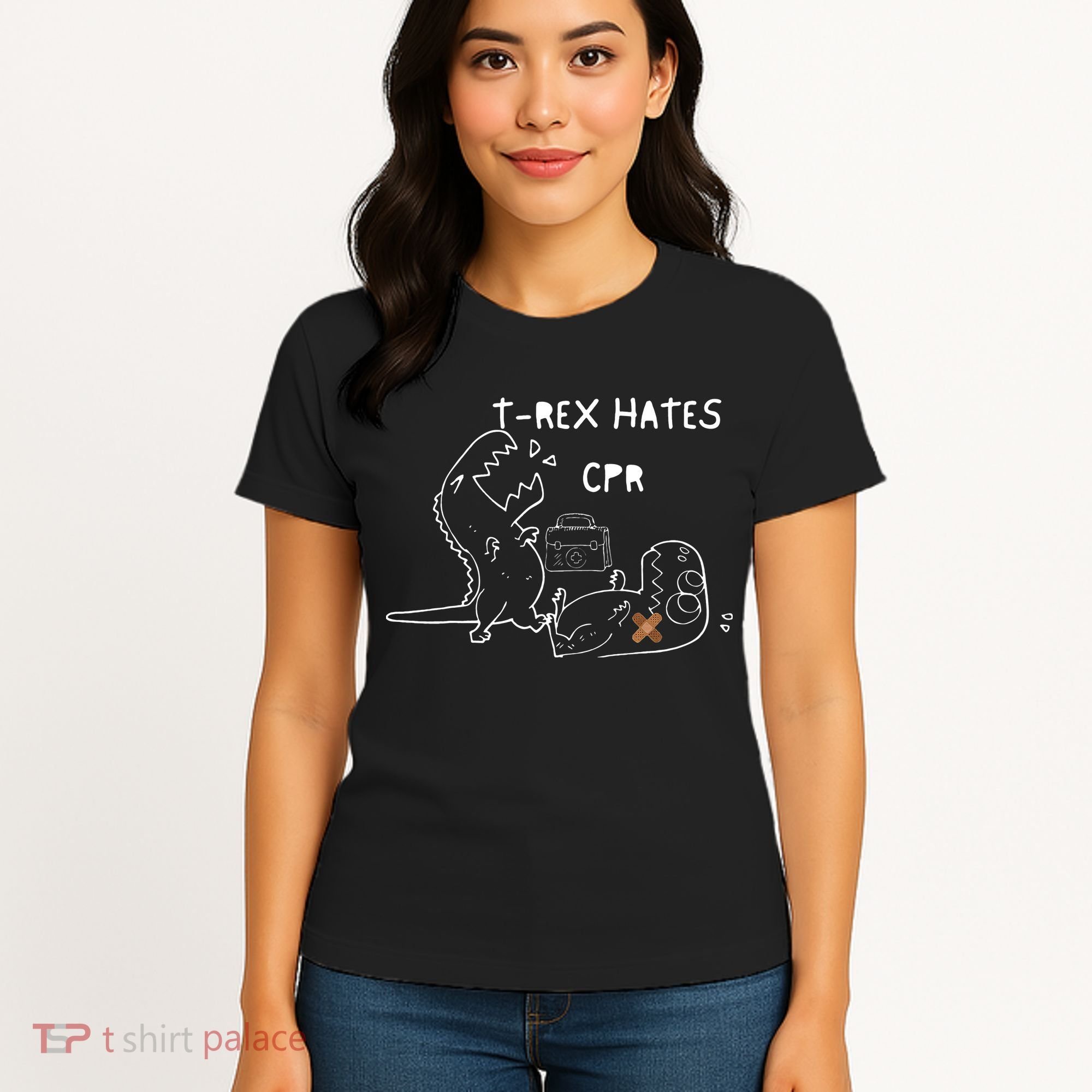 T-Rex Hates CPR Dinosaurs Funny Nurse day Women's T-Shirt