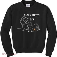 T-Rex Hates CPR Dinosaurs Funny Nurse day Kids Sweatshirt thumb 0