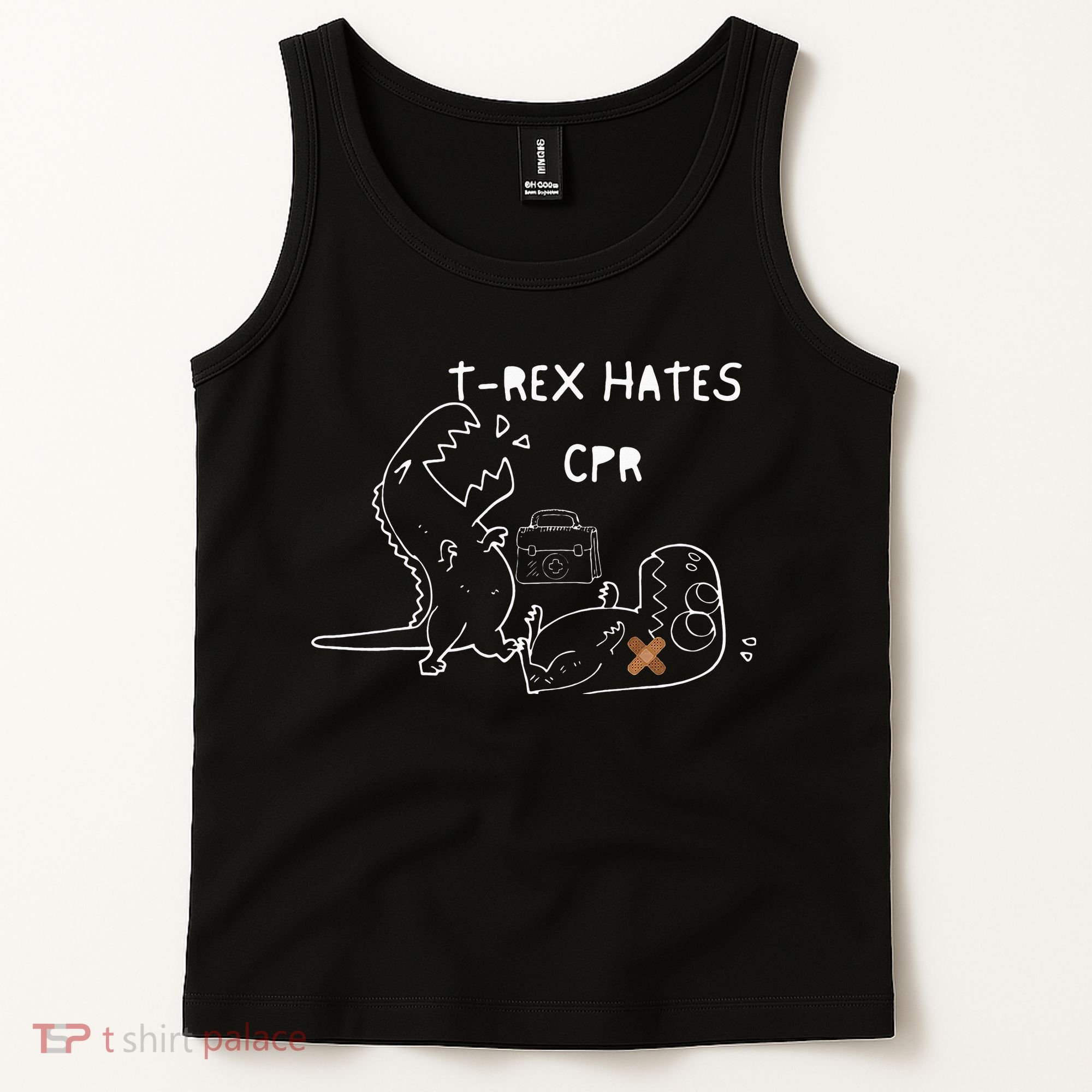 T-Rex Hates CPR Dinosaurs Funny Nurse Tank Top
