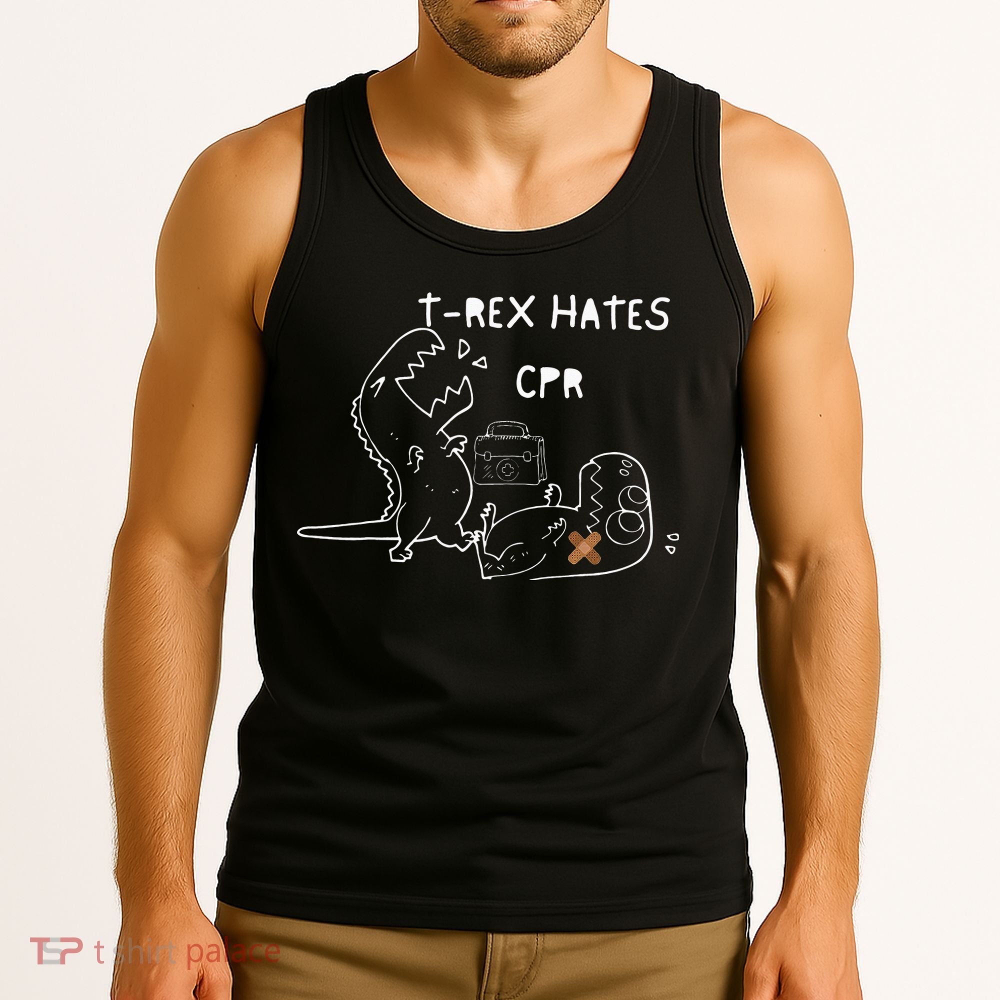 T-Rex Hates CPR Dinosaurs Funny Nurse Tank Top