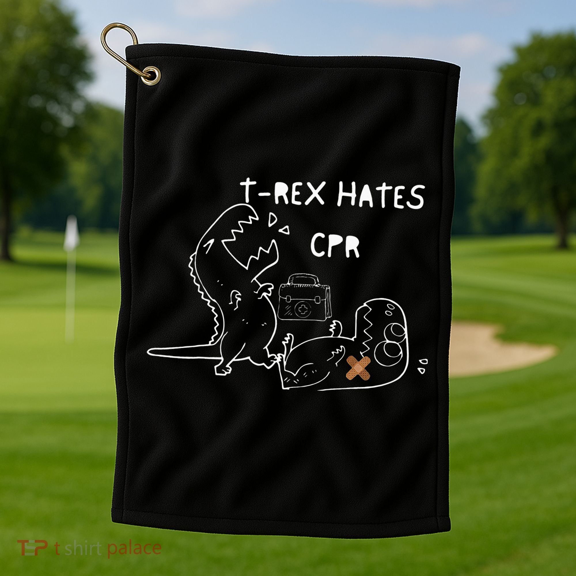 T-Rex Hates CPR Dinosaurs Funny Nurse Golf Towel