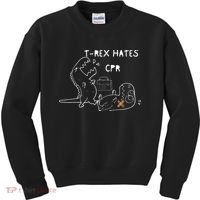 T-Rex Hates CPR Dinosaurs Funny Nurse Kids Sweatshirt thumb 0