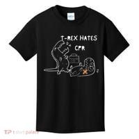 TRex Hates CPR Dinosaurs Funny Nurse Kids T-Shirt thumb 0