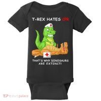 Trex Hates Cpr That's Why Dinosaurs Are Extinct Baby Bodysuit thumb 0
