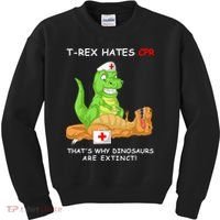 Trex Hates Cpr That's Why Dinosaurs Are Extinct Kids Sweatshirt thumb 0