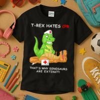 Trex Hates Cpr That's Why Dinosaurs Are Extinct Kids T-Shirt thumb 3