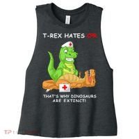 Trex Hates Cpr That's Why Dinosaurs Are Extinct Women's Racerback Cropped Tank thumb 0