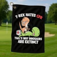 Trex Hates Cpr Dinosaur Nurse Golf Towel thumb 1