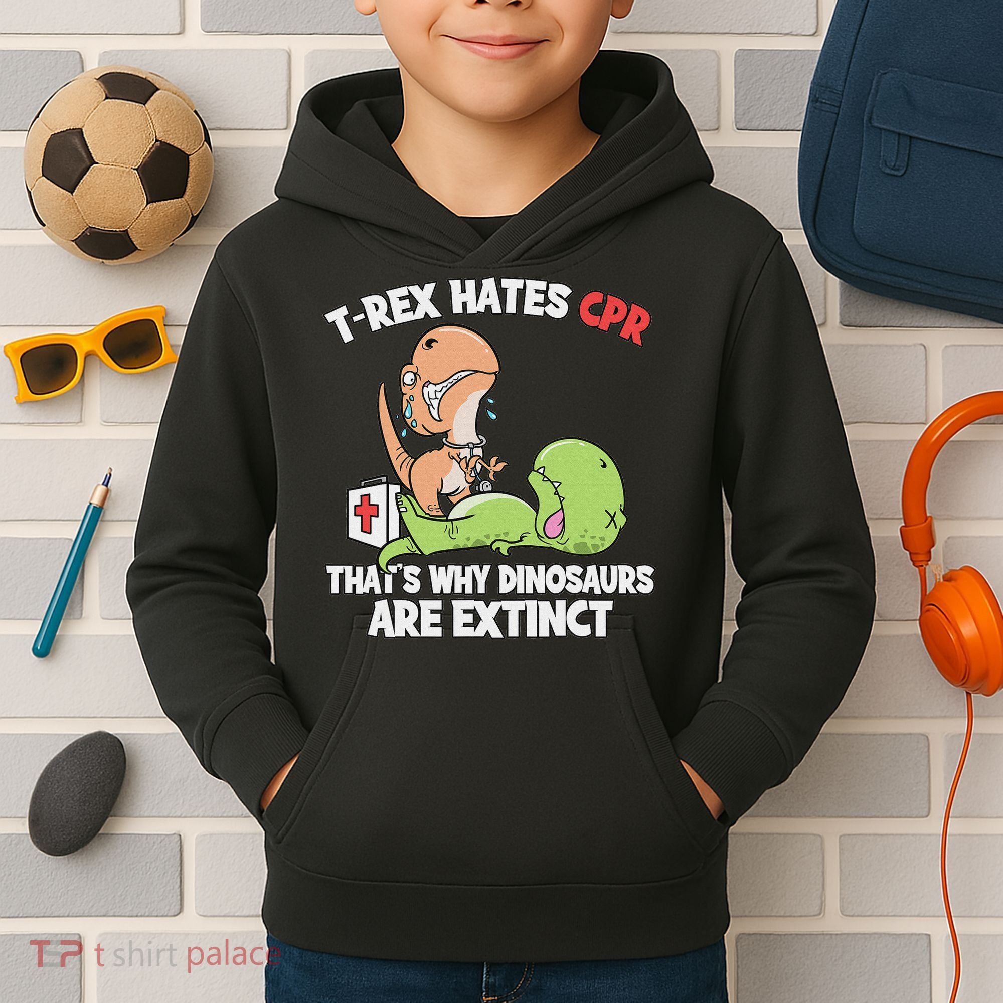 Trex Hates Cpr Dinosaur Nurse Kids Hoodie