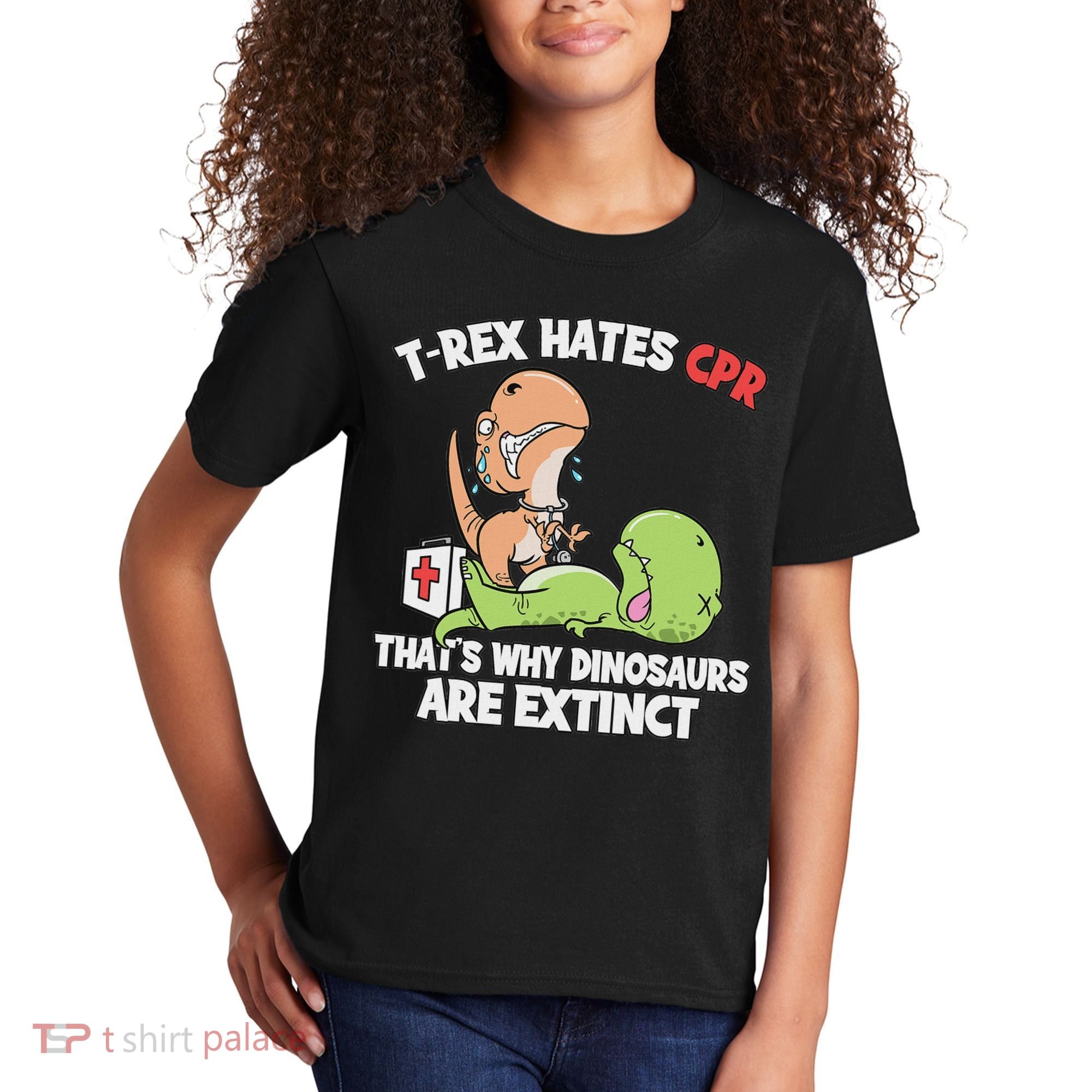 Trex Hates Cpr Dinosaur Nurse Kids T-Shirt