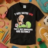 Trex Hates Cpr Dinosaur Nurse Kids T-Shirt thumb 3
