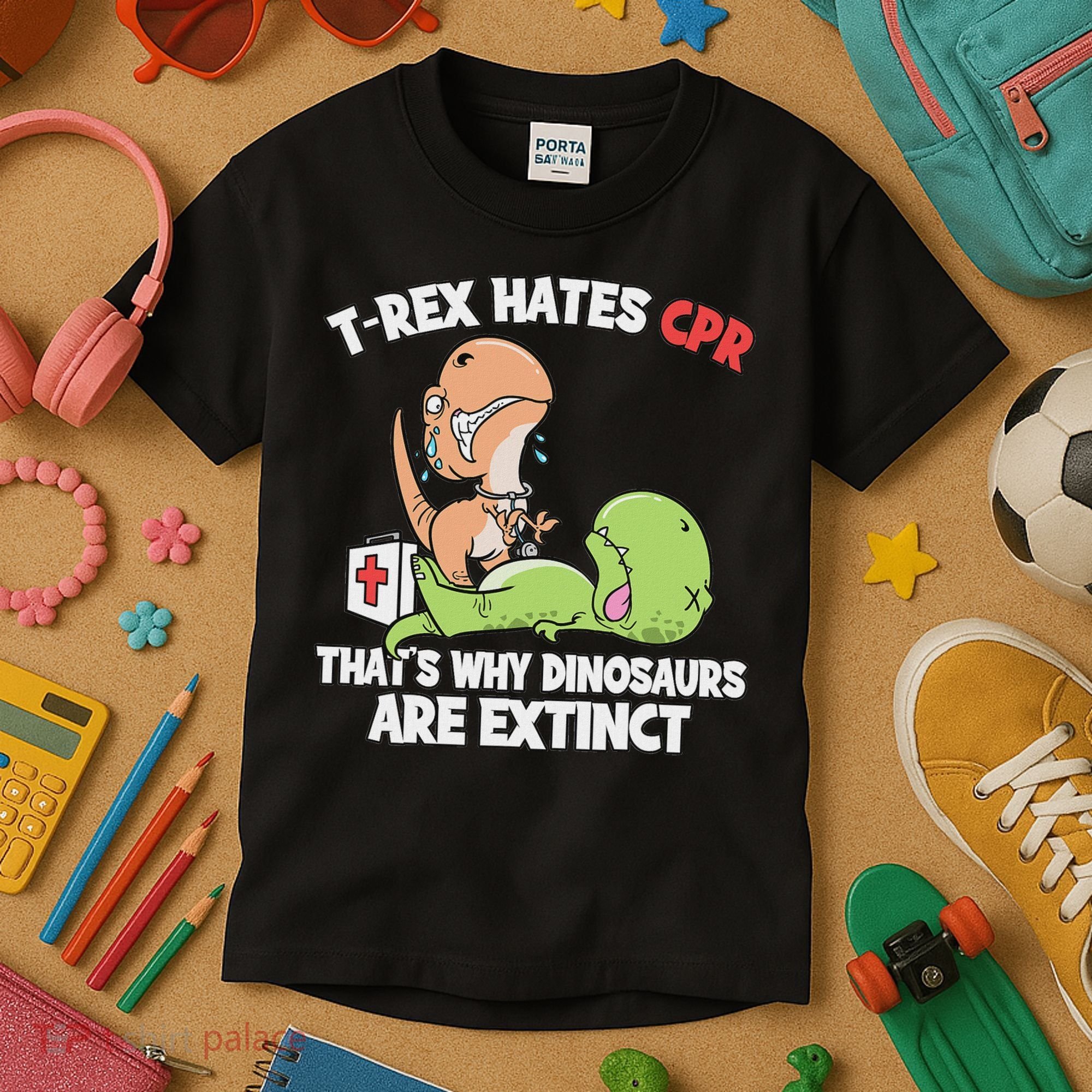 Trex Hates Cpr Dinosaur Nurse Kids T-Shirt