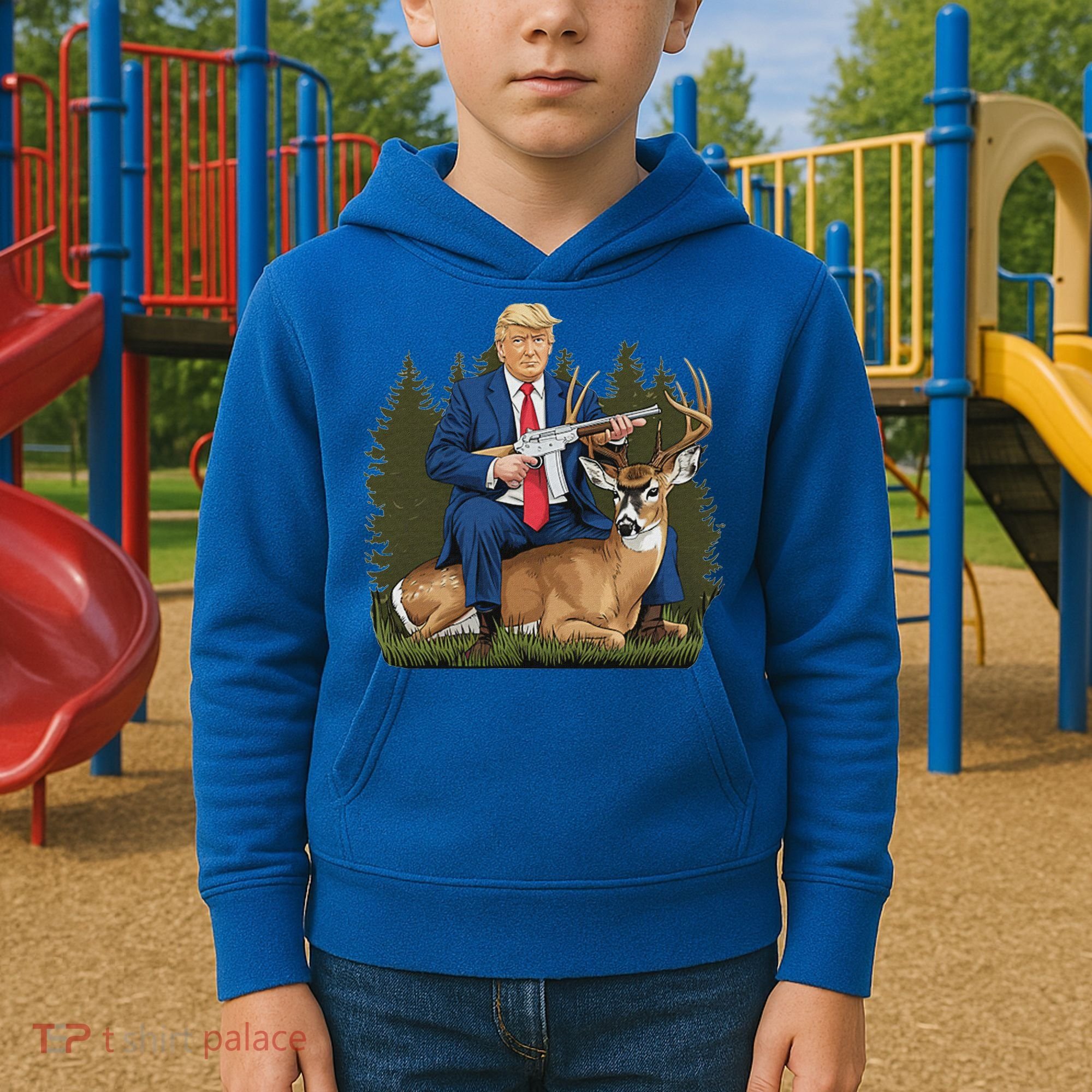 Trump Hunting Deer Kids Hoodie