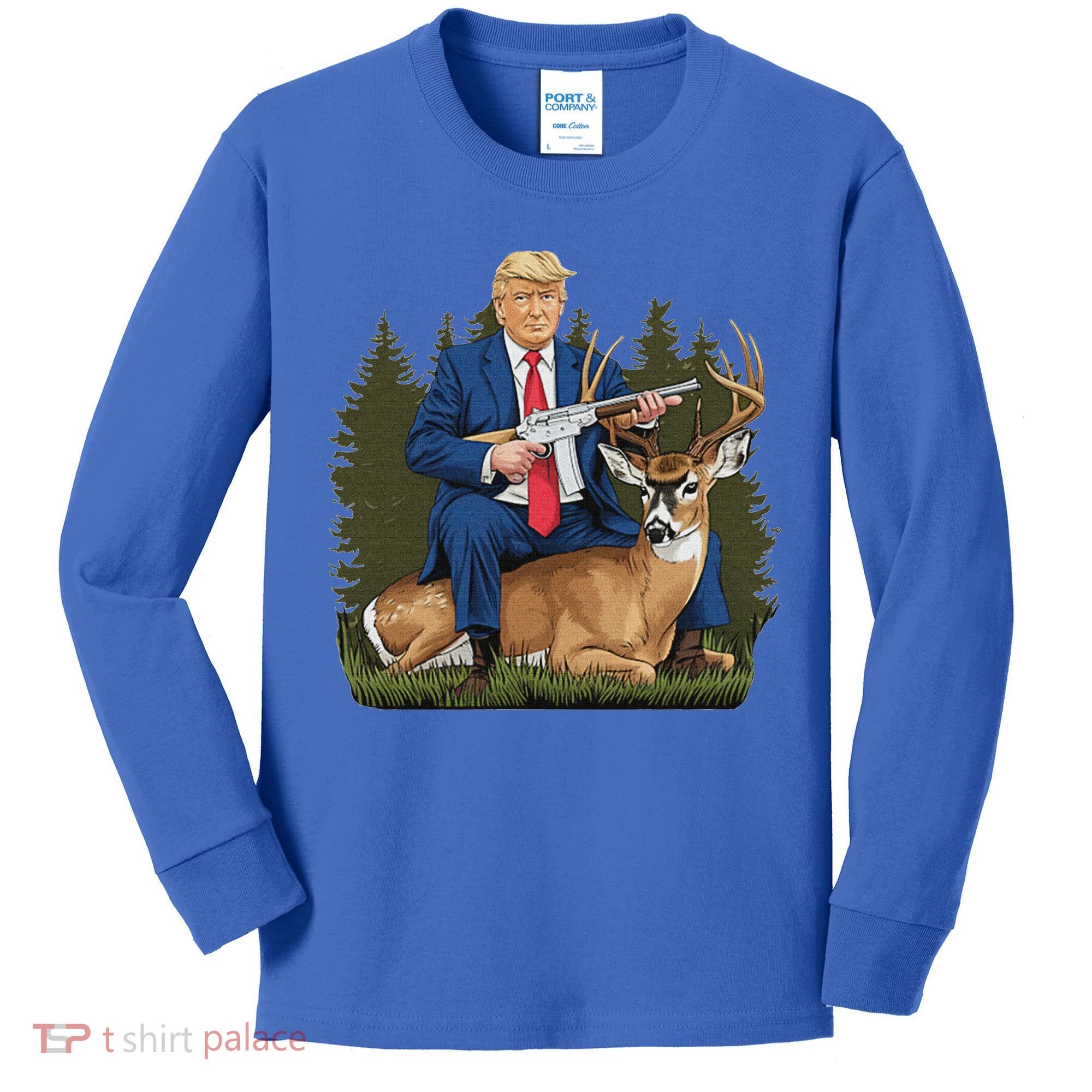 Trump Hunting Deer Kids Long Sleeve Shirt