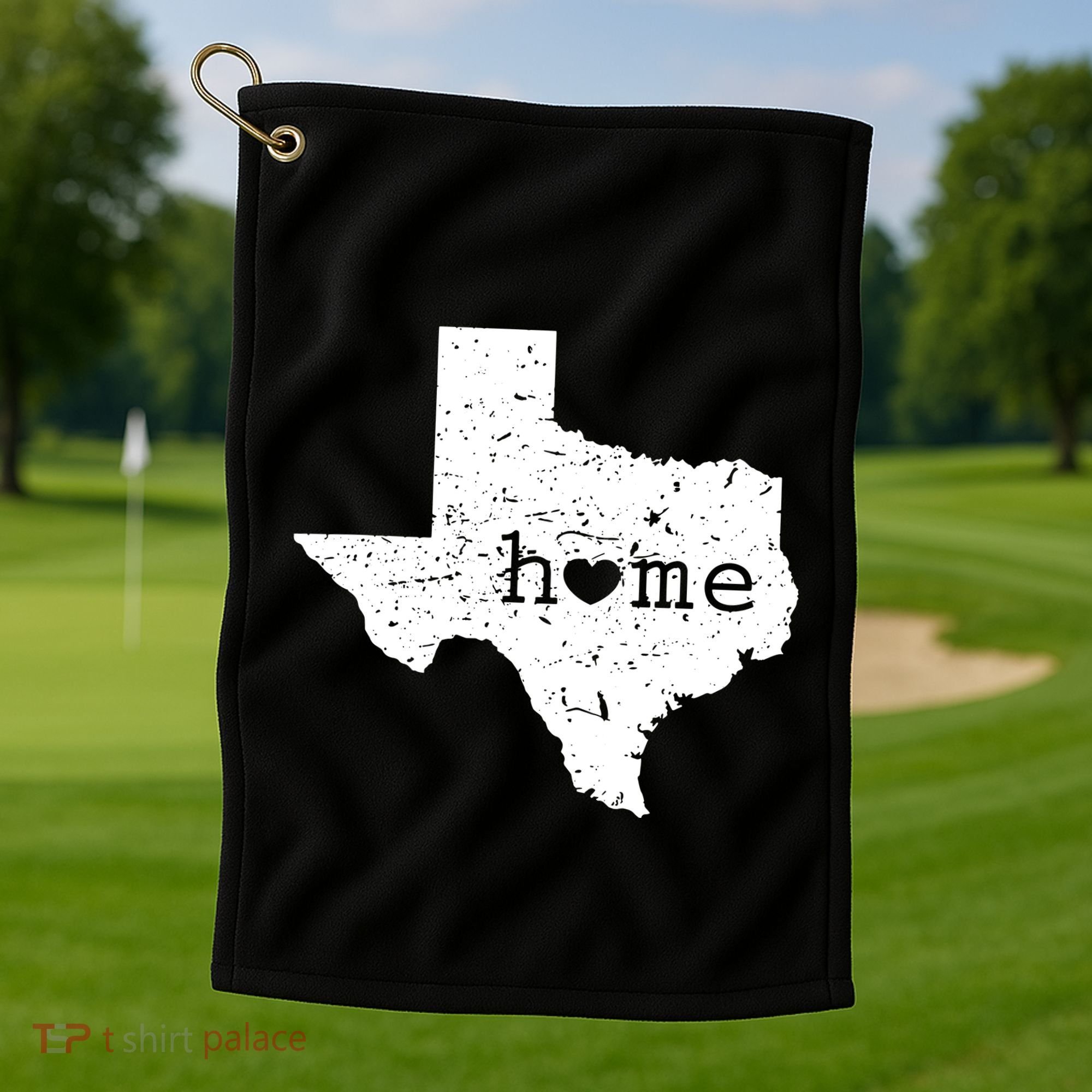 Texas Home Distressed Tx Map With Heart Golf Towel