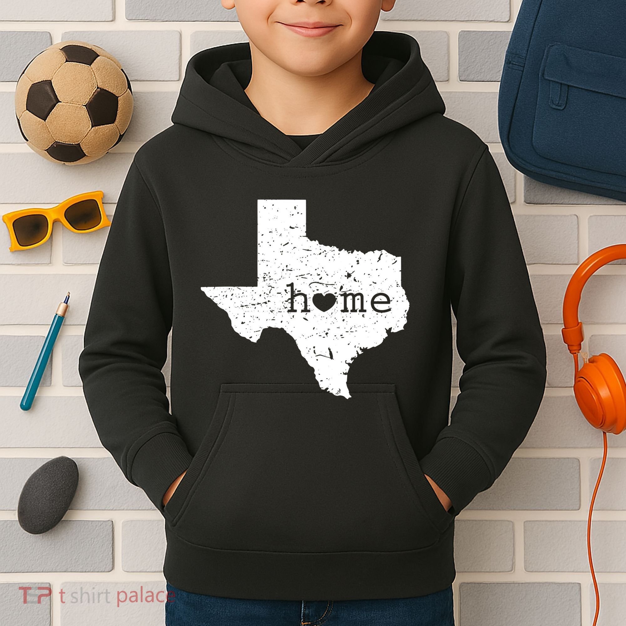 Texas Home Distressed Tx Map With Heart Kids Hoodie