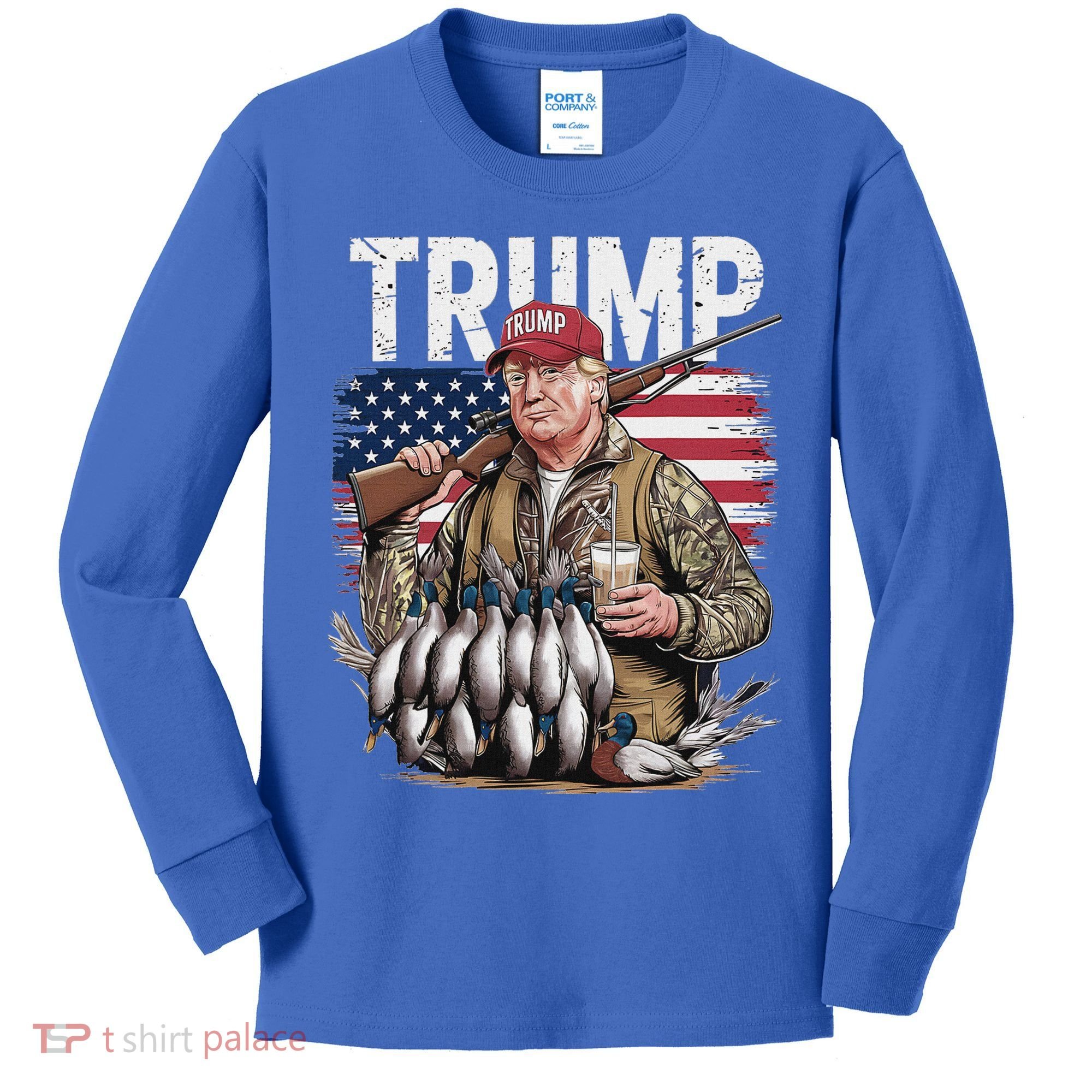 Trump Hunting Duck Hello Hunting Camo Hunting Kids Long Sleeve Shirt