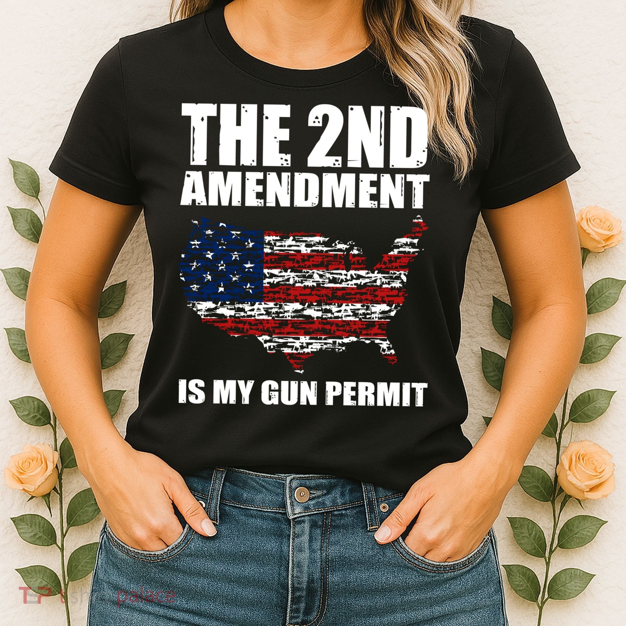 The 2nd Amendment Is My Gun Permit American Gun Flag Women's T-Shirt
