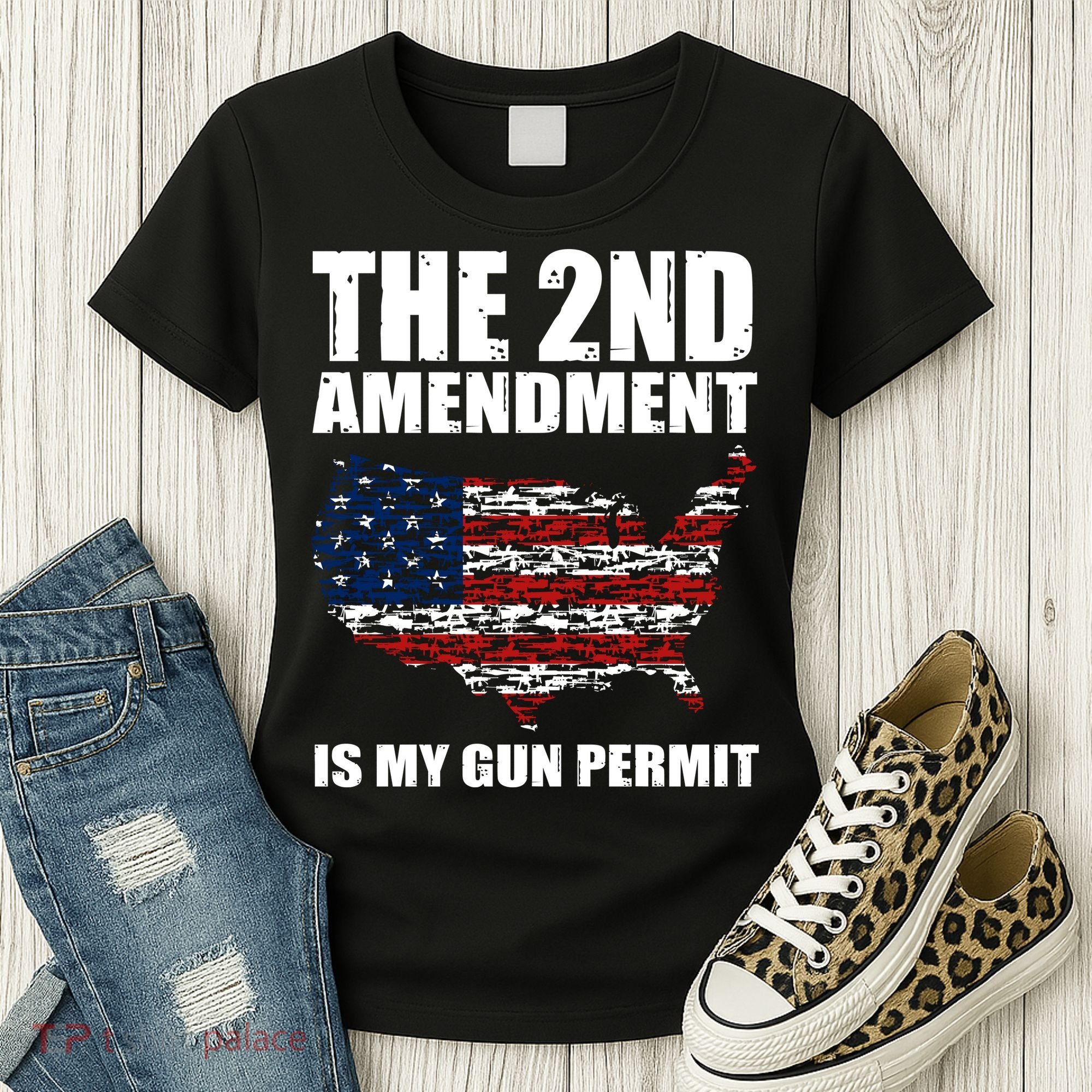 The 2nd Amendment Is My Gun Permit American Gun Flag Women's T-Shirt