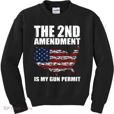 The 2nd Amendment Is My Gun Permit American Gun Flag Kids Sweatshirt