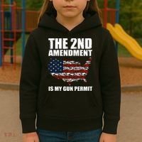 The 2nd Amendment Is My Gun Permit American Gun Flag Kids Hoodie thumb 3