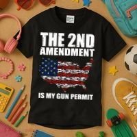 The 2nd Amendment Is My Gun Permit American Gun Flag Kids T-Shirt thumb 3