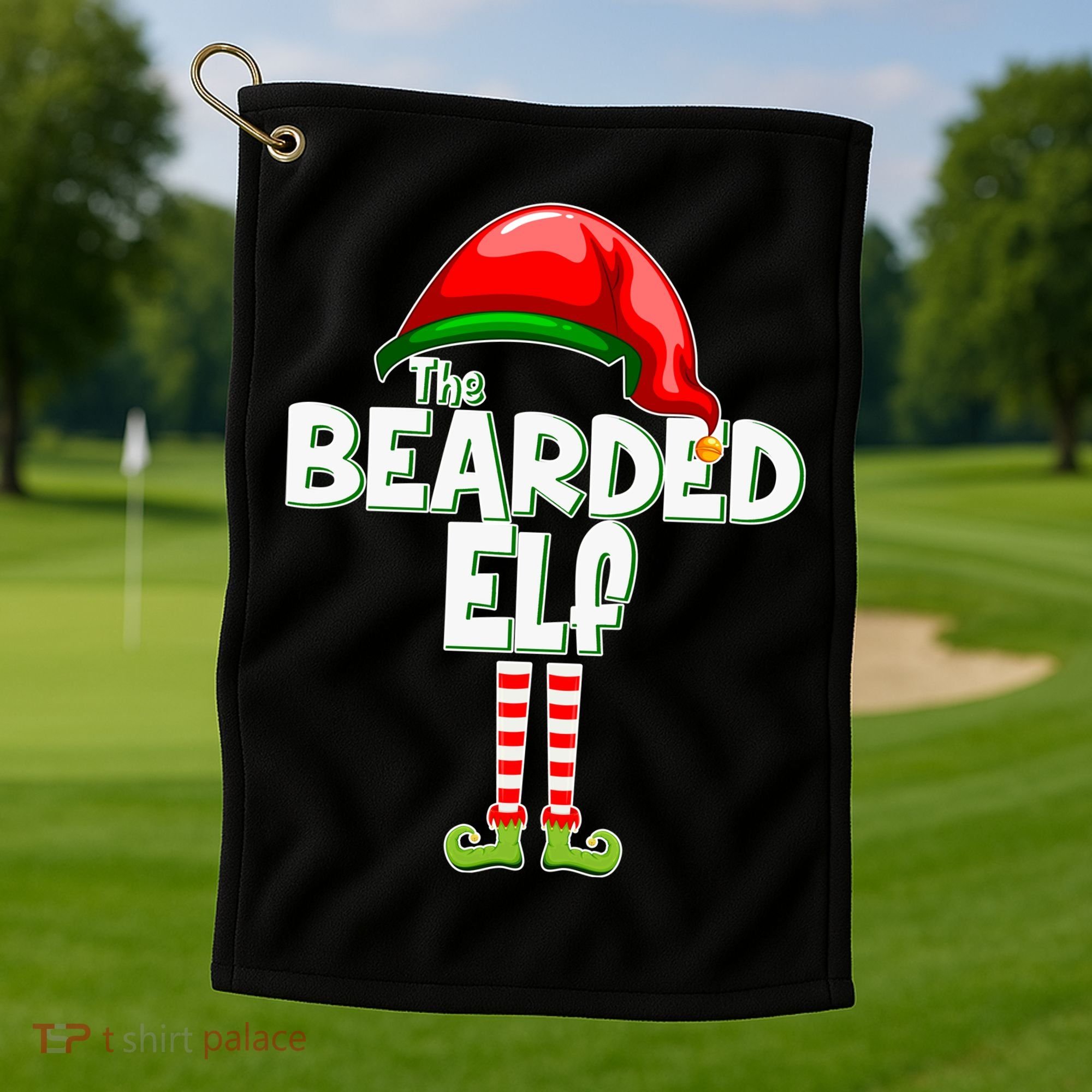 The Bearded Elf Funny Family Christmas Golf Towel
