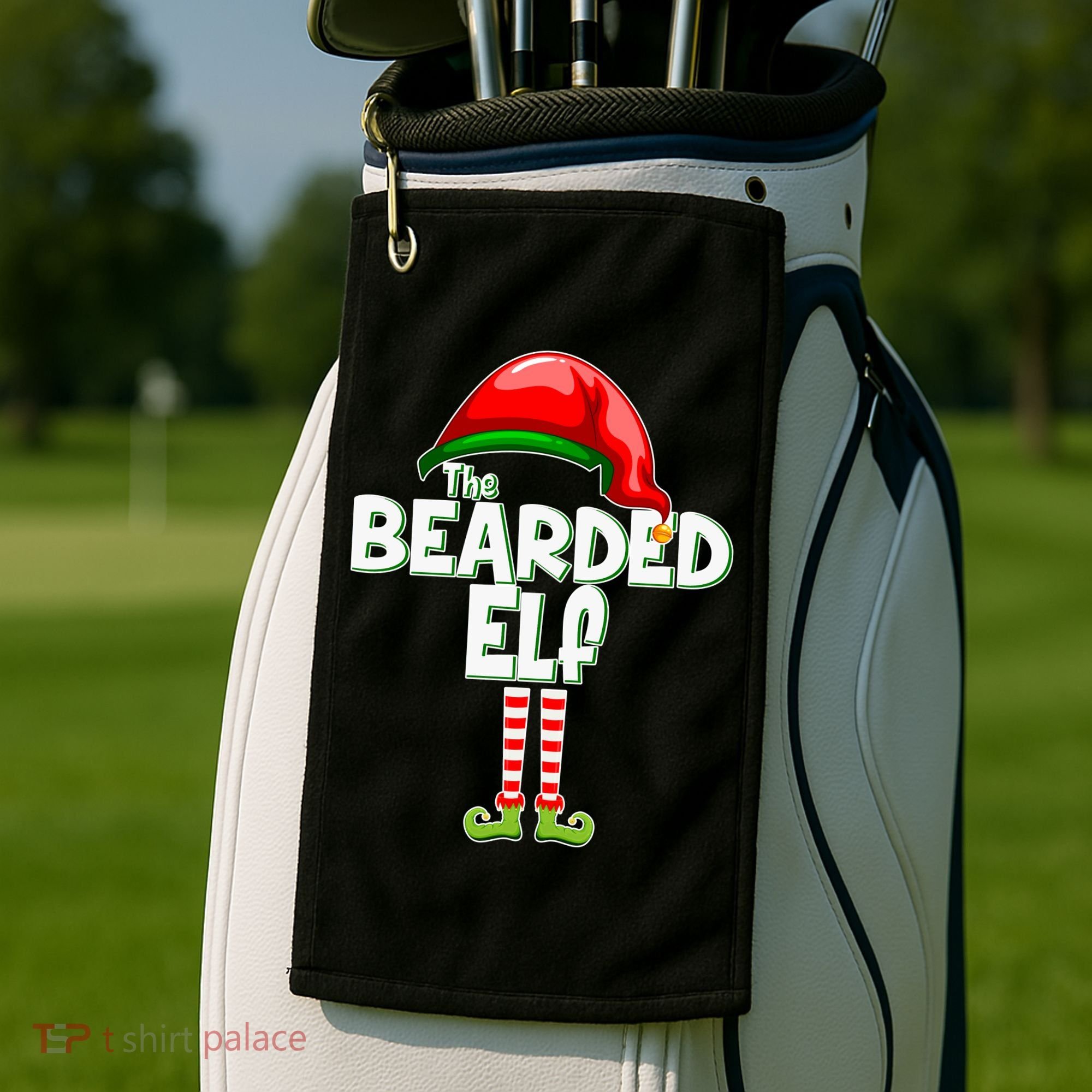 The Bearded Elf Funny Family Christmas Golf Towel