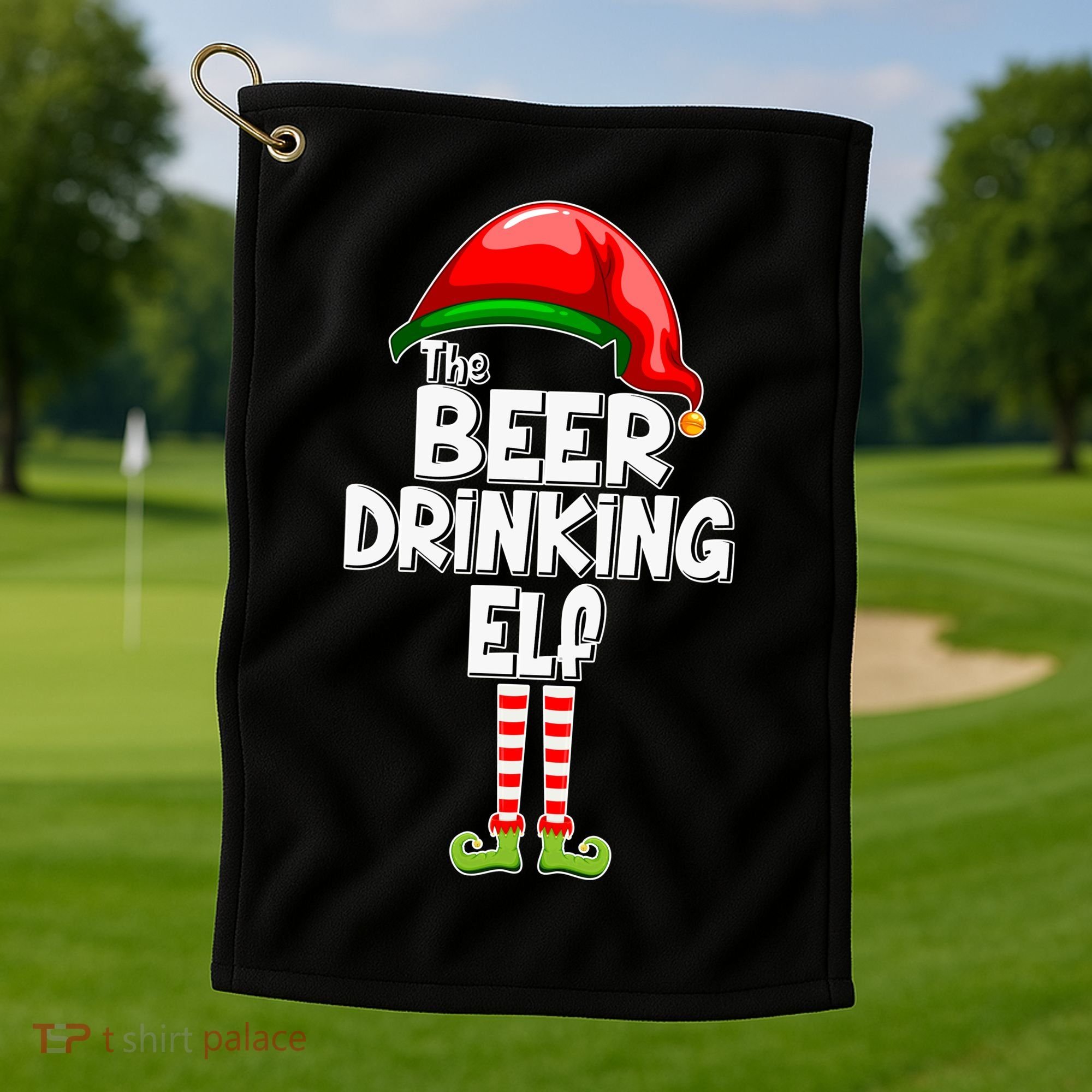 The Beer Drinking Elf Family Matching Christmas Golf Towel