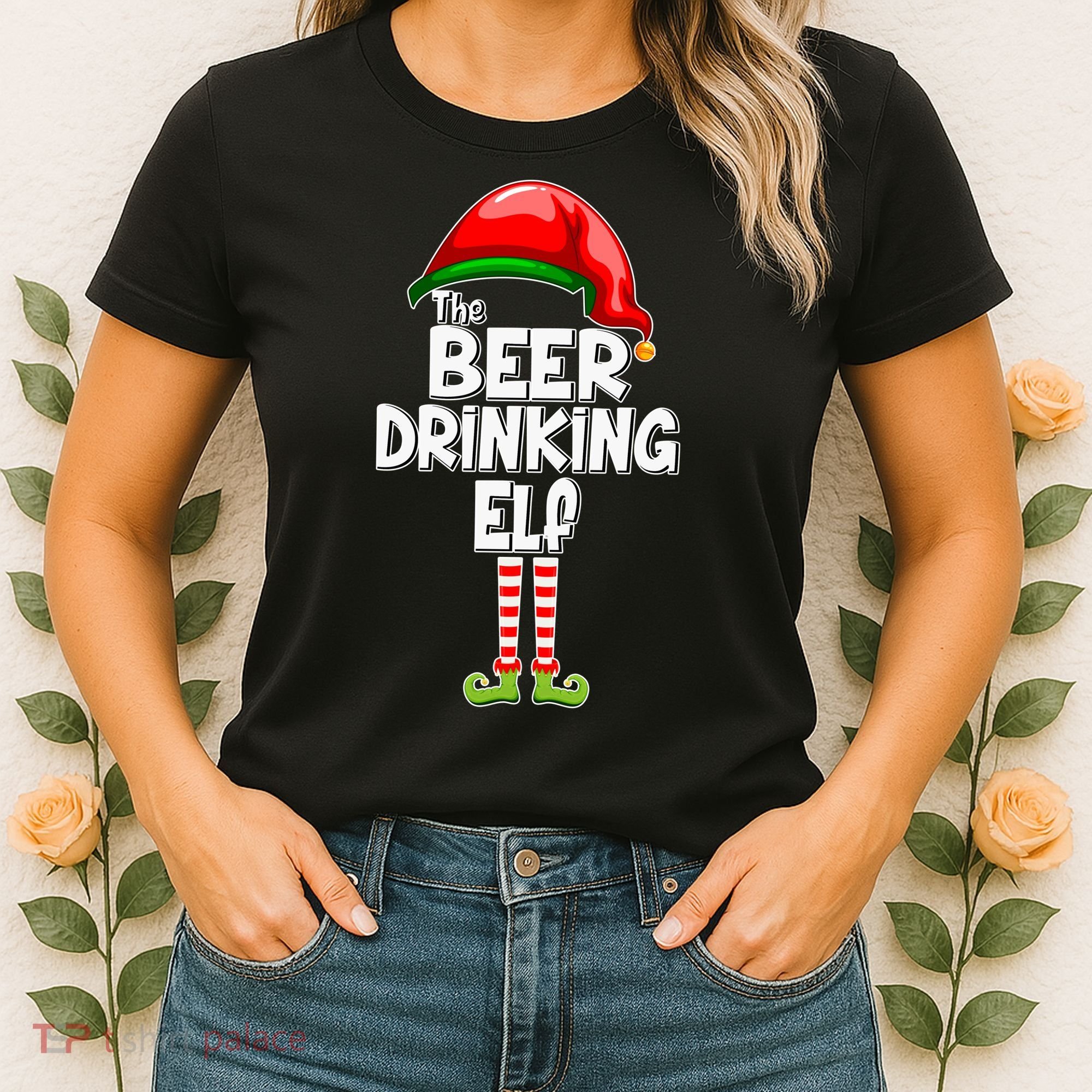 The Beer Drinking Elf Family Matching Christmas Women's T-Shirt