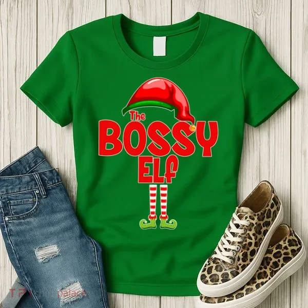 The Bossy Elf Matching Christmas Women's T-Shirt