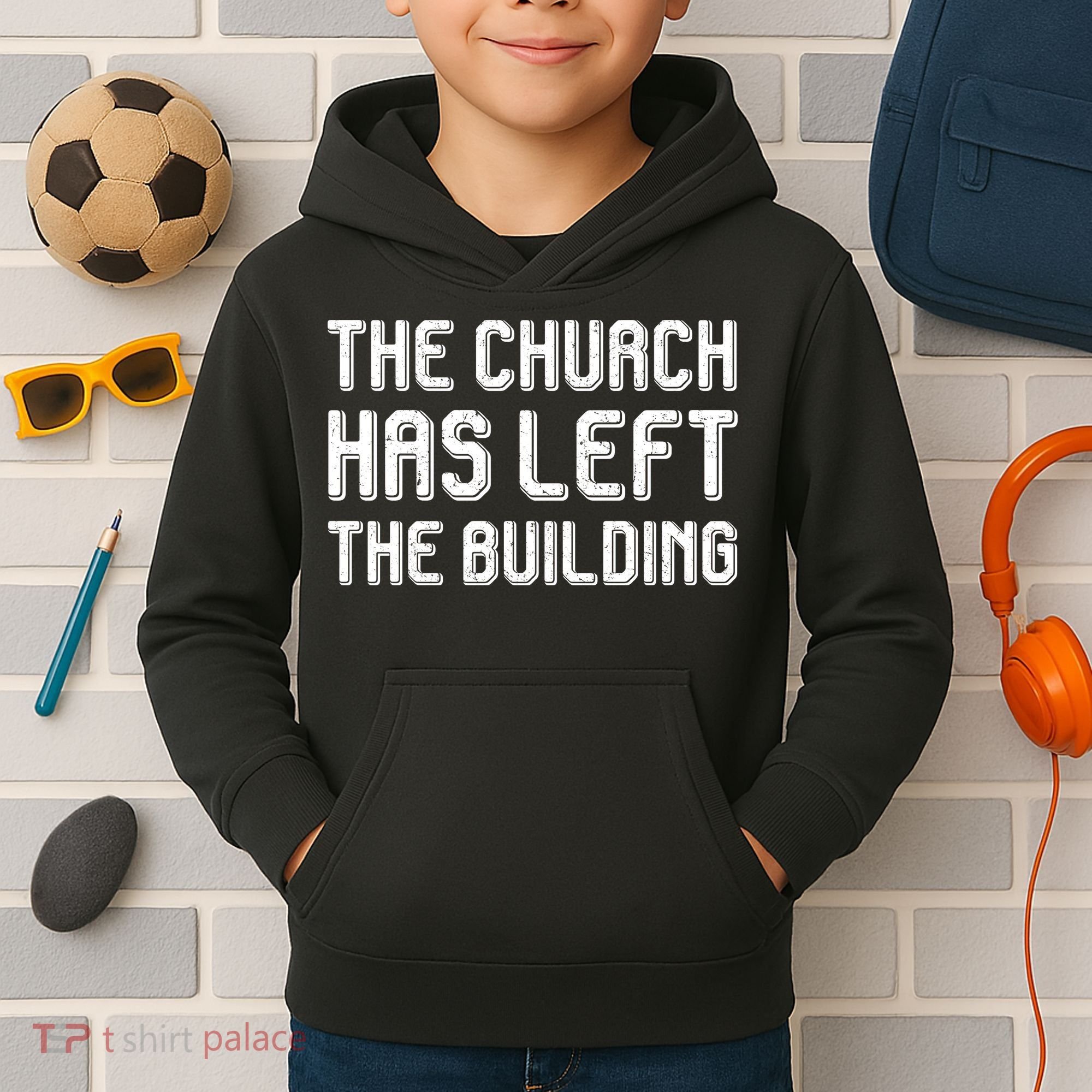 The Church Has Left The Building Kids Hoodie